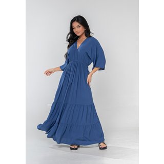 Vestido Aura Ravena Viscose Liso Marinho
