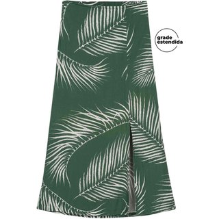 Saia Feminina Midi Floral Com Fenda Marialícia Verde