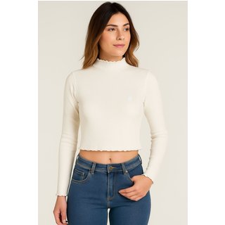 Blusa Tricot Feminina Ribana Gola Alta Polo Wear Off White