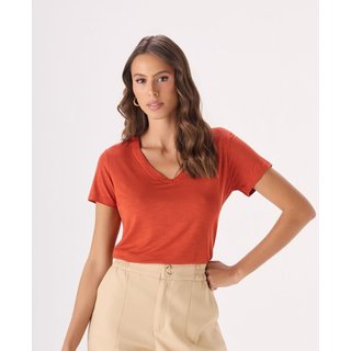 Blusa Makenji Visco Flame Decote V Feminina Ferrugem