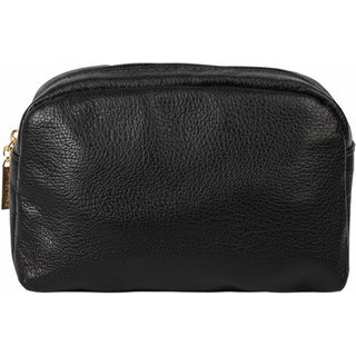 Necessaire de couro liso Dara 14x18x9cm - Preto