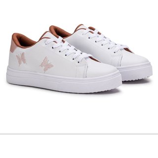 Tenis Feminino Casual Branco Rosa Borboleta Confortável Estilo Shoes