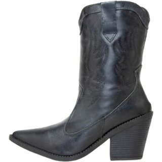 Bota Leruchel Texana Bordada em Couro Preto