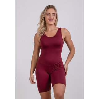Macaquinho 4 Estações Fitness Carol Curto Feminino Com Decote Academia Treino Vinho