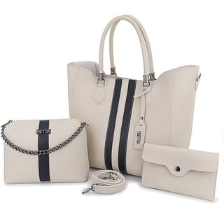 Kit Bolsa Feminina Sacola Transversal e Necesserie Retta Oficial Marfim