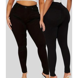 Kit 2 Calça Jeans Feminina Tex Jeans Plus Size Skinny com Elastano e Cintura Alta Preta