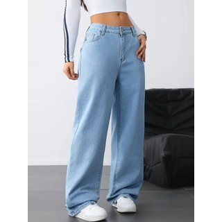 Calça Jeans Wide Leg Feminina Safira Moda Pantalona Azul Claro