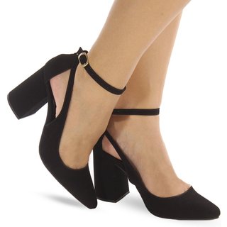 Scarpin Modarpe Salto Grosso Fivela Confortável Preto S09