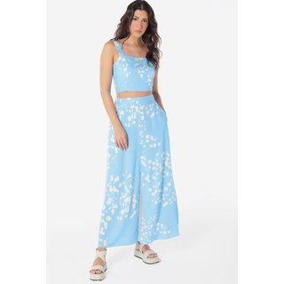 Conjunto Saia Longa com Bolsos e Top Estampado Azul Sob