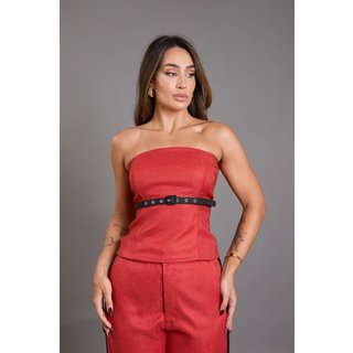 Blusa sem Alça Feminina Poliéster e Zíper Lemier Collection Vermelho