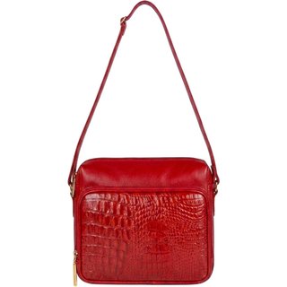 Bolsa Andrea Vinci De Couro Croco Tiracolo Com Divisórias Rita - Vermelho