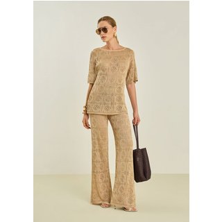 Calça Maria Valentina Flare Alta Dourado