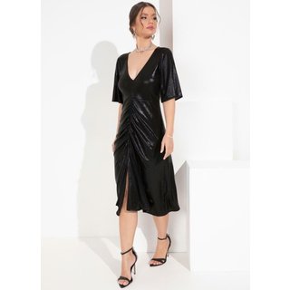 Vestido Franzido Preto Metalizado Preto Quintess