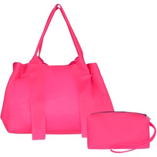 Bolsa Feminina de Praia Silicone Impermeavel Com Necessarie Rosa