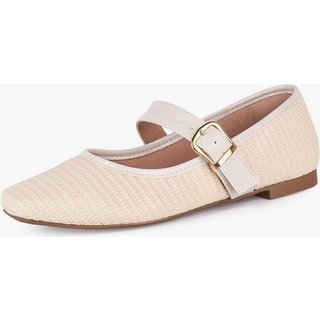 Sapatilha Feminina Takata Bico Quadrado Fivela Boneca Tramada OffWhite
