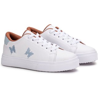 Tenis Feminino Casual Branco Azul Borboleta Confortável Estilo Shoes