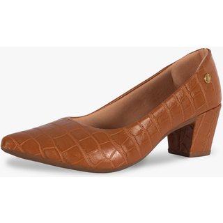 Scarpin Feminino Takata Salto Baixo Bloco Grosso Sapato Social Croco Caramelo