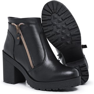Bota Coturno Feminino Com Zíper Preto