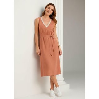 Vestido Em Viscose Com Linho Marrom Claro Quintess
