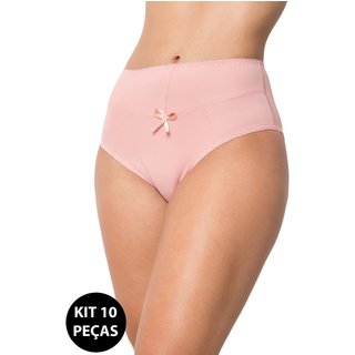 Kit 10 Calcinha Lisa Gabi Lingerie Calça Básica Conforto Microfibra Cintura Alta Cós Alto