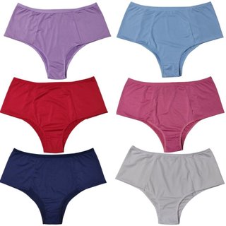 Kit 6 Calcinha Cós Alto Reflexo Íntimo Pala Dupla Confortável Plus Size Multicolorido