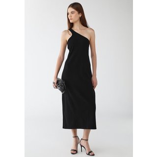 Vestido Feminino Colcci Midi Um Ombro Só Preto