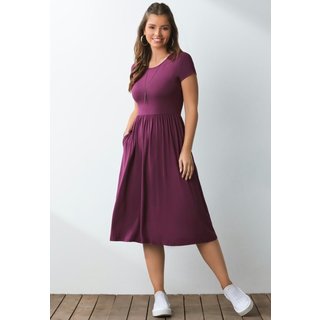 Vestido Midi Acinturado Com Bolsos Roxo Quintess