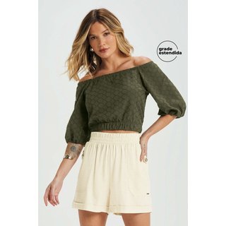 Short Feminino Linho Com Bolsos Marialícia Bege