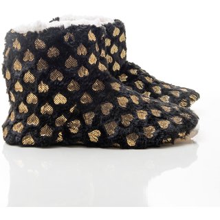 Infantil - Pantufa Botinha Feminina Ivana Coração Preto