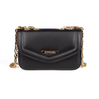 Bolsa Feminina Domidona Mini Bag Preta Pequena com Corrente Dourada