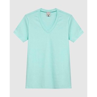 Blusa Feminina Decote V Manga Curta Em Malha Algodão Texturizada