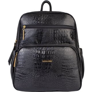 Mochila feminina de couro croco Zaya - Preto