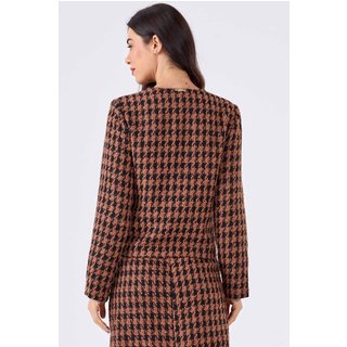 Blazer Curto PKS Alfaiataria Tweed Preto e Marrom