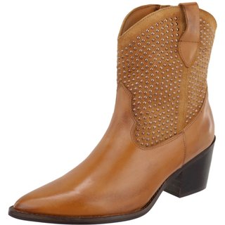 Bota Texana Country Cano Curto Western Brilho em Couro Maria Paula Camel