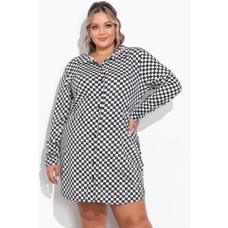 Vestido Chemise Plus Size Xadrez Preto Marguerite