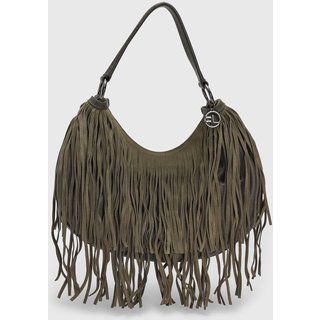 Bolsa Média Feminina Jorge Bischoff Franjas Verde Oliva