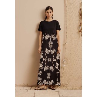 Vestido Maxi Midi com Malha Estampado Carnaúba