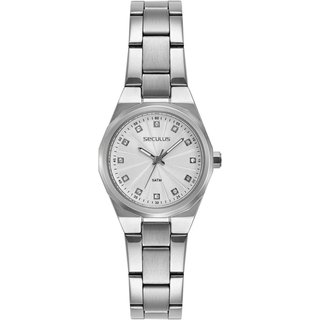 Relógio Feminino Cristais Visor Texturizado Prata Seculus