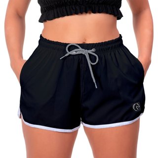 Short Feminino Preto W2 Premium Liso com Elástico e Cordão Ajustável Bolsos Laterais e Secagem Rápida Casual Praia ou Academia