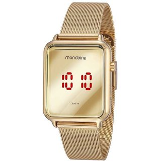 Relógio Feminino Digital Malha de Aço Dourado Mondaine