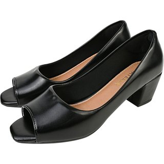 Sapato Scarpin CM Calçados Bico Quadrado Confort Aberto Liso Preto