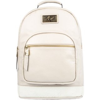 Mochila de couro liso Milla - Marfim