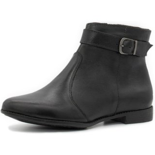 Bota Cano Curto Feminina em Couro Preto Fivela Kuento Shoes