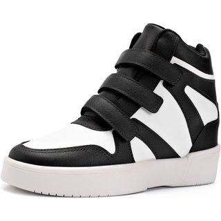 Tênis Feminino Lumiss Sneaker Cano Alto Salto Confortável Tiras Sintético Preto/Branco