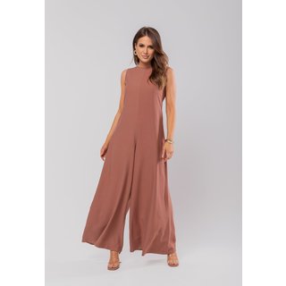 Macacão Regata Feminino Alfaiataria Pantalona Salvatore Fashion Marrom