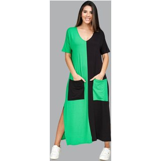 Vestido Midi Reto Malha com Bolso na Frente Amazonia Vital Preto e Verde