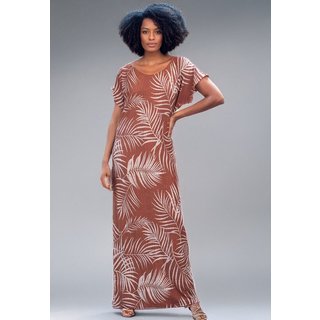 Vestido Longo Malha Cabanafree Fenda na Lateral Estampa Palmas Terra