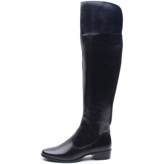Bota Feminina Over The Knee Em Couro Com Zíper Confortável