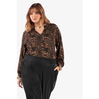 Blusa Manga Longa Estampa Onça Plus Secret Glam Marrom