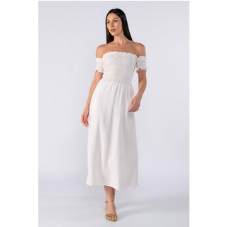 Vestido midi ombro a ombro em lastex Branco